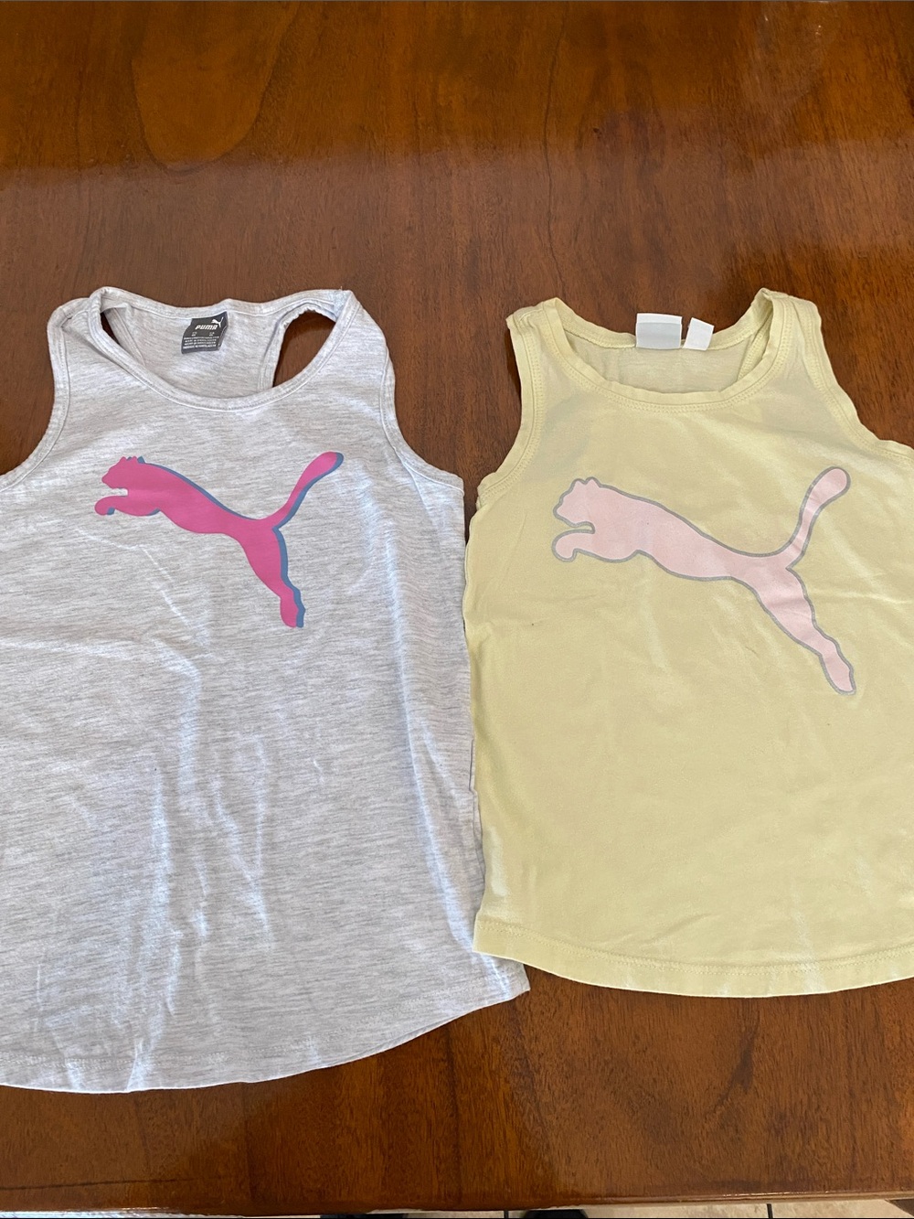 Puma Girls Tank Tops - Gray & Pale Yellow with Pink Logos